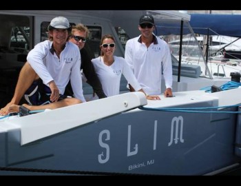 Foxtrot on waves of Atlantic ocean - control of catamaran technologies - Gunboat 66 SLIM
