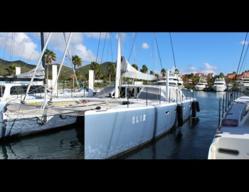 Foxtrot on waves of Atlantic ocean - control of catamaran technologies - Gunboat 66 SLIM